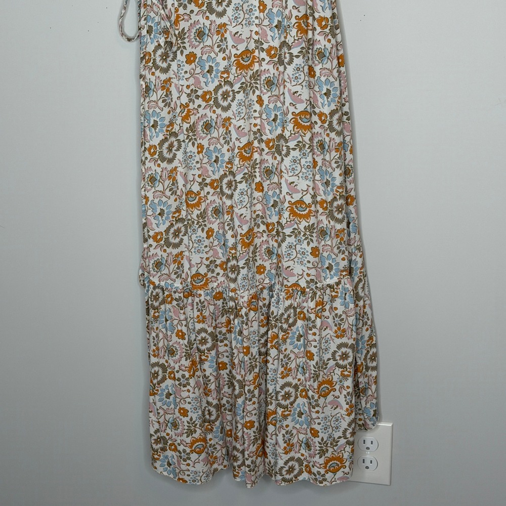 Faherty Floral Print Ruffle Sleeve Carmen Wrap Midi Dress Size Small Cottagecore - Picture 12 of 15